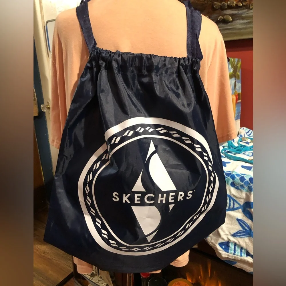 #bag 2 Skechers Navy and White Logo Drawstring backpack Bag